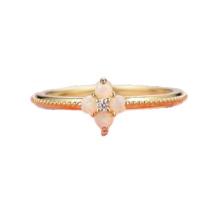 China Romantic Birthstone Gold Wedding Jewelry Mini Round Shape White Opal 18K Gold Ring for sale