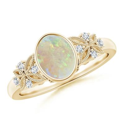 China Hot Sale 14k Yellow Gold Romantic Opal Ring With Diamond Anniversary Band for sale