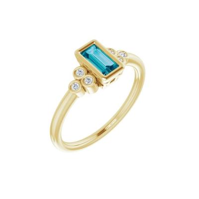 China Romantic Blue Topaz And Diamond 14k Yellow Gold Engagement Ring for sale