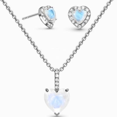 China CLASSIC Birthday Gift Jewelry Heart Shape Moonstone Fashion 925 Sterling Silver Jewelry Set for sale