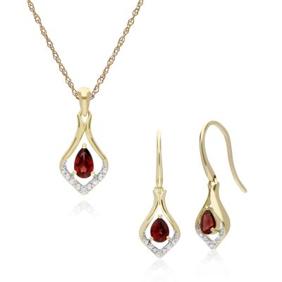 China CLASSIC Gold Plated Fashion Jewelry Pear Shape Garnet 925 Sterling Silver Jewelry Set for sale