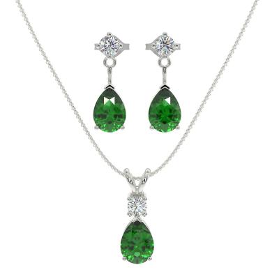 China CLASSIC Birthday Gift Jewelry Pear Shape Emerald Fashion 925 Sterling Silver Jewelry Set for sale