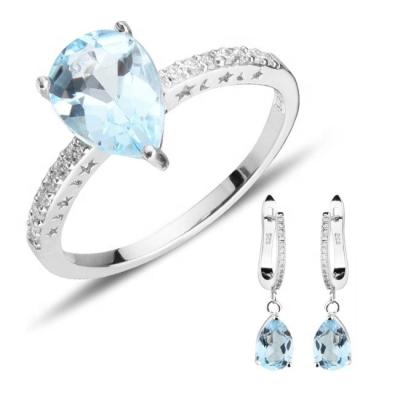 China Beautiful Jewelry Set CLASSIC Wedding Pear Cut Aquamarine 925 Sterling Silver Jewelry Set for sale