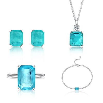 China Vinci Fashion Jewelry Paraiba Emerald CLASSIC cut 925 Sterling Silver Jewelry Set 4PCS for sale