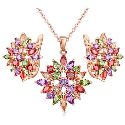 China CLASSIC Zircon 925 Sterling Silver Jewelry Set Rose Gold Plating Jewelry Colorful Fashion for sale