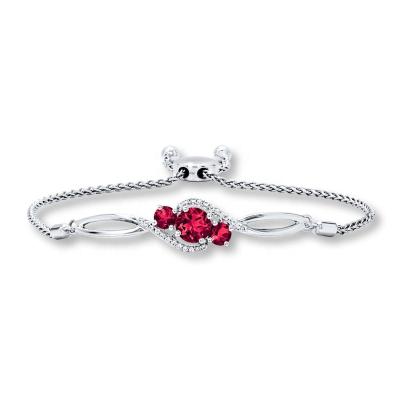 China Romantic Three Stone Round Shape Ruby 925 Sterling Silver Wedding Gemstone Bracelet for sale