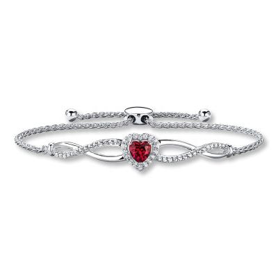 China Romantic Romantic Heart Shape Ruby 925 Sterling Silver Valentines Best Gift Bracelet for sale