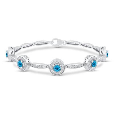 China Romantic Morden Style Lady's Bracelet 925 Sterling Silver Blue Topaz With Zircon Halo Bracelet for sale