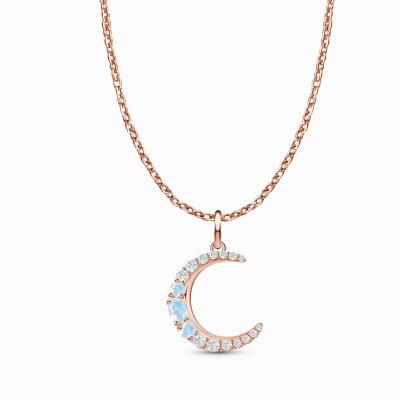 China Romantic Moon Design Round Shape Moonstone 925 Sterling Silver Necklace Jewelry For Engagement for sale