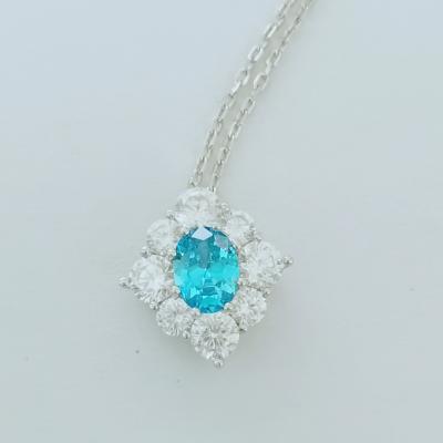 China Romantic Classic Halo 925 Sterling Silver Sapphire Zircon Necklace Wedding Jewelry Blue Topaz for sale