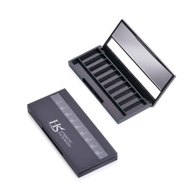 China Other Wholesale Luxury Custom Empty Logo 10 Colors Black Plastic Eyeshadow Container Packaging With Window for sale