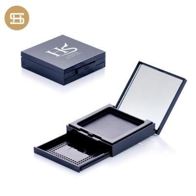 China Other Black Square Custom Empty Luxury Cosmetic Compact Powder Container Double Layers Pressed Powder Packaging for sale