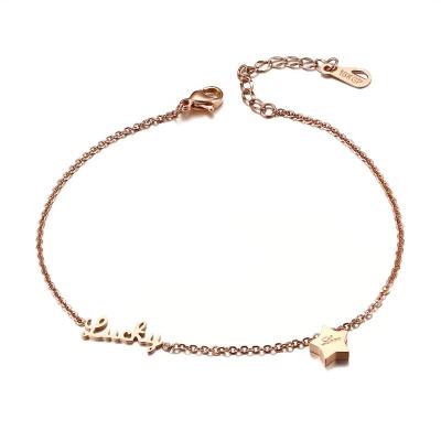 China Stainless Steel Wholesale Lucky Star Anklet Rose Gold Plated Adjustable Stainless Steel Anklet for sale