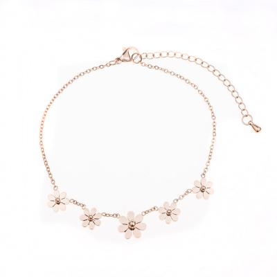 China Stainless Steel Wholesale Anklet Daisy Flower Anklet Rose Gold Plated Adjustable Sunflower Stainless Steel for sale