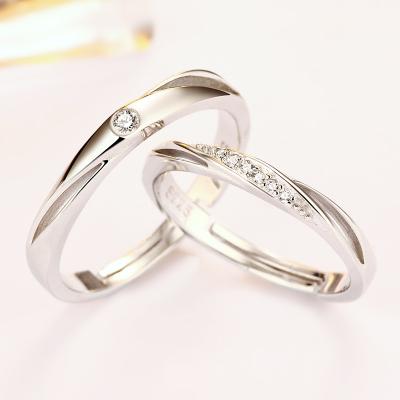 China Newest Design Mobius Resizable 925 Sterling Silver Bling Zircon Wedding Ring Set Romantic 2020 Couple Rings for sale