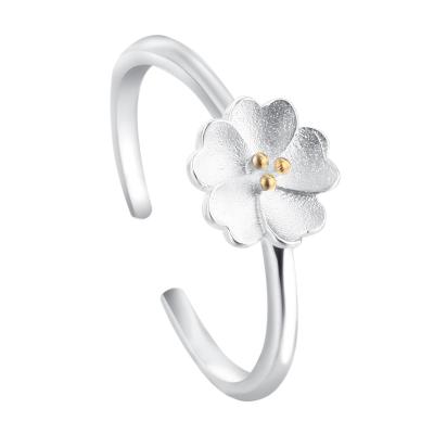 China Cute J-Korea Style Adjustable Jewelry 925 Silver Cherry Blossom Opening Sakura Flower Ring For Girls for sale