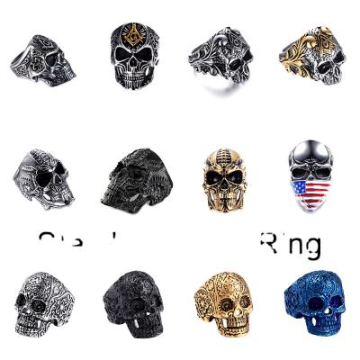 China Fashionable Wholesale Punk American Flag Masked High Quality Stainless Steel Skull Biker Ring For Man for sale