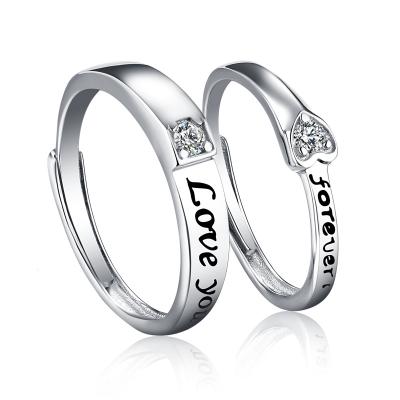 China TRENDY Fashion Design Engrave LOVE YOU Express Silver Rings Zircon Engagement Wedding Ring for sale