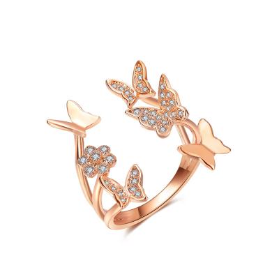 China Copper Silver Plated Resizable Butterfly Ring Retro Decoration Ring Obsolete For Girl for sale