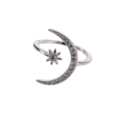 China Silver Plated Alloy Crescent Star Resizable Ring Wedding Rings Party Rings for sale