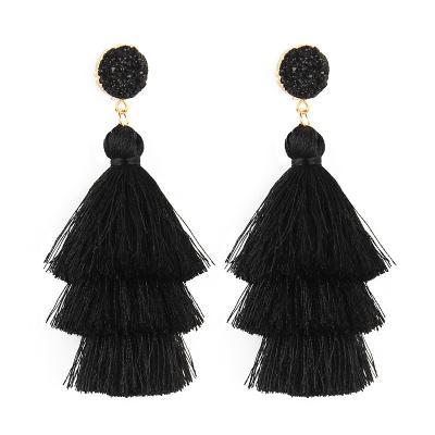 China Multicolor Optional Gradient Crystal Stud Earrings Retro Ethnic Boho Cluster Multilayer Tassel Earrings for sale