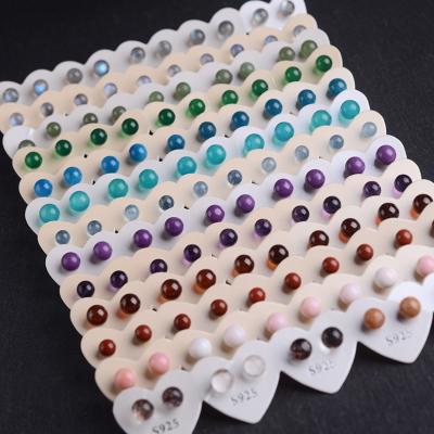 China Fashion Women Jewelry CLASSIC Natural Crystal Stone Beads Amethyst Jade Moonstone Silver Stud Earring 925 for sale