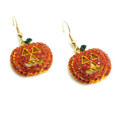 China Alloy Halloween Pumpkin Zircon Gold Full Dangle Earring For Festival Products for sale