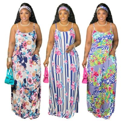 China Breathable dye knotting colorful loose sling cheap woman floral print dress ladies maxis for sale