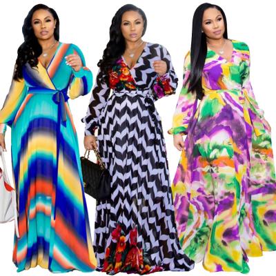 China Wholesale Fashion Anti-Static Women Plus Size Casual Floral Maxi Print Dress Long Chiffon Party Dress for sale