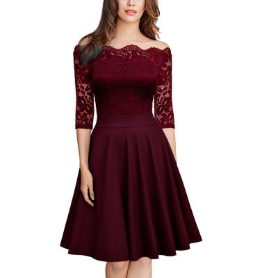 China 2018 Fashion Dresses Women Lady Formal Lace Office Anti-Static Party Casual Wear Around Neck Ruched Women Dress for sale