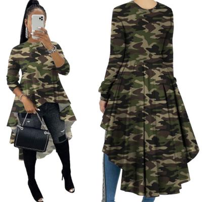 China 2021Wholesale Anti-wrinkle Quilting Big Swing Camouflage T-shirt Knit Top Women Plus Size Women Top Long Sleeve for sale