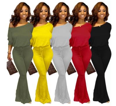 China Wholesale Price Anti-Static Women's Autumn Fashion Solid Color Overalls Long Batwing Sleeve Casual Women's Fall Overalls for sale