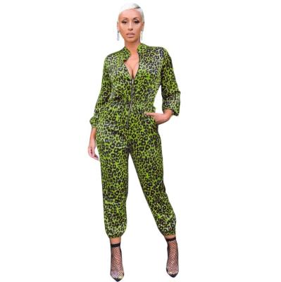 China Anti-pilling women long sheath formal jumpsuits 2021 fall fashion leopard print dungarees for sale