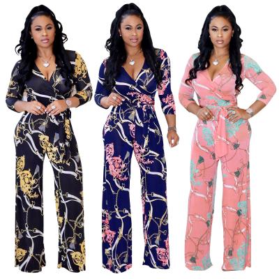 China Ladies Boho Style Anti-Static Floral Printing Plus Size Fall Clothing Pajamas Jumpsuit Women for sale