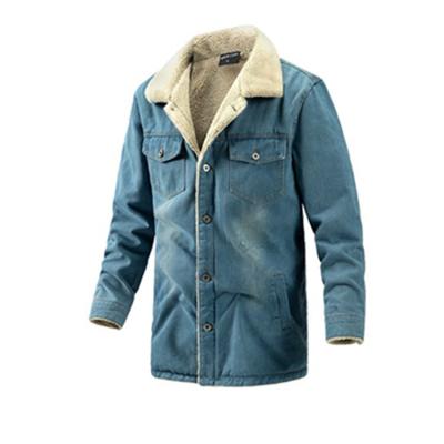 China 2021 Men's Warm Denim Jacket Men's Lattice Winter Longer Velvet Denim Coats Breathable Jeans Jackets for sale