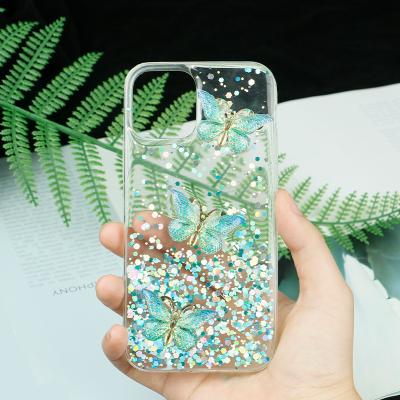 China Newest Style 2021 Pretty Butterfly Shockproof Luxury Fancy Liquid Glitter Hard Cell Phone Case for sale