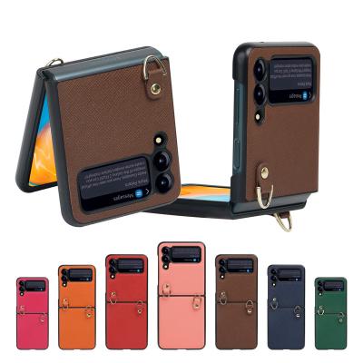 China Z Flip 3 Phone Case Shockproof Free Custom PU Leather Luxury Flip4 Phone Leather Case Fits Samsung Galaxy Cell Phone Case for sale