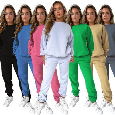 China New Solid Color Round Neck Pullover Anti-pilling Sweatershirt Casual Pants Warm Women Sweatpants Two Piece Set for sale