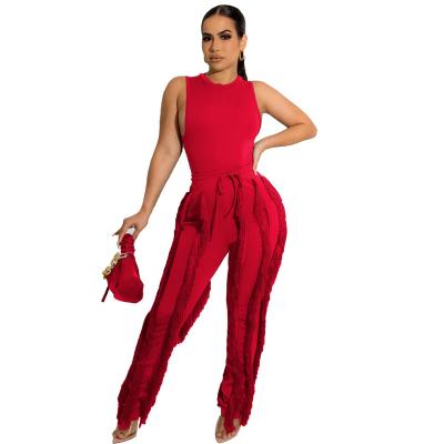 China Anti-pilling European American sleeveless fringed pants set summer sexy lace casual suit for sale