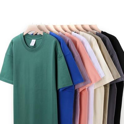 China Anti-wrinkle 250g Drop Shoulder Loose T-shirt Cotton Short Sleeve T-shirt Pure White Half Sleeve Around Neck T-shirt for sale