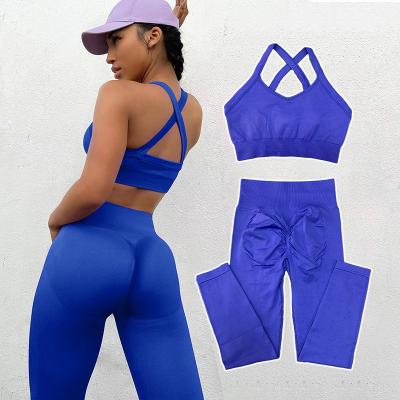 China QUICK DRY Custom Peach Seamless Butt Bra Set Yoga Women Workout Leggings Workout Leggings Active Lifting Fitness 2 Piece Set for sale