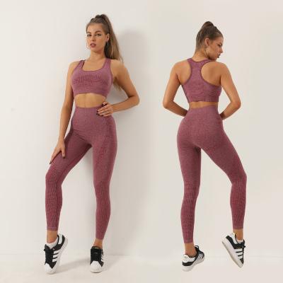 China Sports Set European American QUICK DRY Seamless Knitting Two Piece Pants Bra Tank Tops Set High Waist Seamless Yoga 2 Piece Set for sale