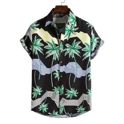 China Hawaii Casual Beach Summer Anti-Shrink Mens Shirts Short Sleeve Shirts Turn Down Collar Floral Print Shirt for sale