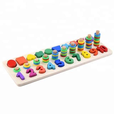 China Kids Wooden Educational Math Wooden Digital Geometric Shapes Board Matching Toys Montessori Toys for sale