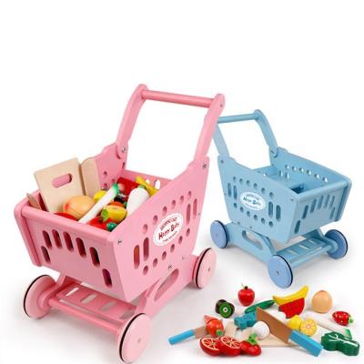 China Wooden Wholesale Wooden Toy Shopping Cart Child Toy Car (Fruits Not Included) for sale