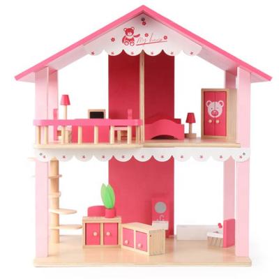 China Girls Wooden Pink Wooden New Design Miniature Dollhouse for sale