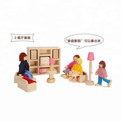 China Wooden dress up play set for girl prefab mini wooden doll furniture kids house kitchen for sale