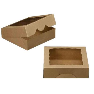 China Recycled Materials Brown Craft Cake Box Custom Printing Logo Wedding Box Packaging With Window for sale