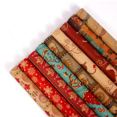 China New Materials Factory Price Recycled Wrapping Paper Christmas Gift Wrapping Papers, Retro Paper With Snowman Christmas Tree for sale