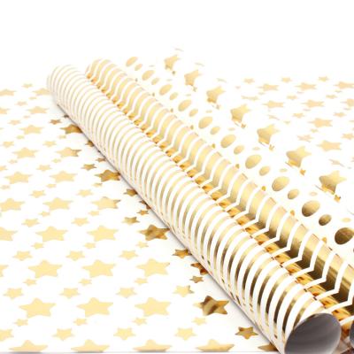 China Recycled Materials Custom Thicken Gift Papers Stars Dot Striped Gift Wrapping Coated Hot Stamping Paper for sale